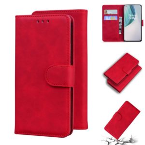 For OnePlus Nord N10 5G Skin Feel Pure Color Flip Leather Phone Case(Red) (OEM)