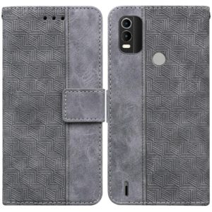 For Nokia C21 Plus Geometric Embossed Leather Phone Case(Grey) (OEM)