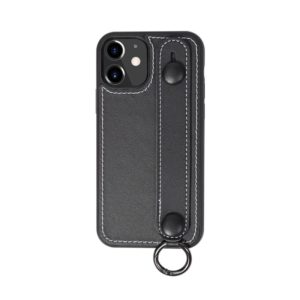 For iPhone 12 / 12 Pro Top Layer Cowhide Shockproof Protective Case with Wrist Strap Bracket(Black) (OEM)
