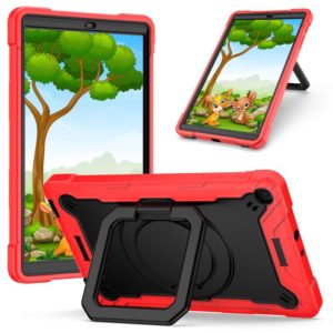 For Samsung Galaxy Tab A10.1 (2019) T510 Contrast Color Shockproof Robot Silicone + PC Case with Wristband Holder(Red + Black) (OEM)