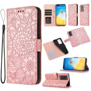 For Huawei P40 Pro Skin Feel Embossed Sunflower Horizontal Flip Leather Case with Holder & Card Slots & Wallet & Lanyard(Rose Gold) (OEM)
