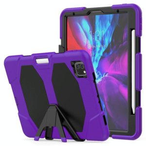 For iPhone 11 Pro For iPad Pro 11 inch (2020) Shockproof Colorful Silicon + PC Protective Case with Holder & Shoulder Strap & Hand Strap & Pen Slot(Purple) (OEM)
