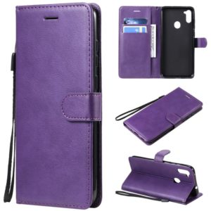 For Samsung Galaxy A11 Solid Color Horizontal Flip Protective Leather Case with Holder & Card Slots & Wallet & Photo Frame & Lanyard(Purple) (OEM)