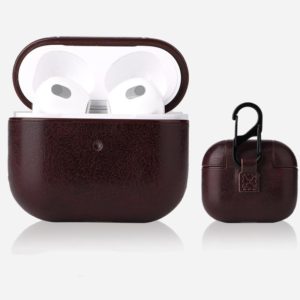 Crazy Horse Texture Earphone Protective Case with Hang Buckle For AirPods 3(Coffee) (OEM)