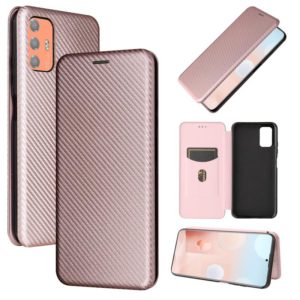 For HTC Desire 21 Pro Carbon Fiber Texture Horizontal Flip TPU + PC + PU Leather Case with Card Slot(Pink) (OEM)