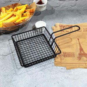 Wrought Iron Fruit Portable Storage Basket Bread French Fries Fried Snacks Portable Basket Square Short Basket (OEM)