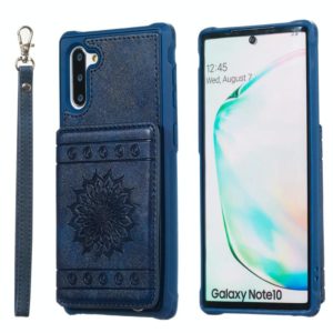 For Galaxy Note10 Sunflower Embossing Pattern PU + TPU Case with Holder & Card Slots & Photo Frame & Lanyard(Blue) (OEM)