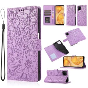 For Huawei P40 lite Skin Feel Embossed Sunflower Horizontal Flip Leather Case with Holder & Card Slots & Wallet & Lanyard(Purple) (OEM)