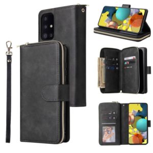 For Samsung Galaxy A52 5G Zipper Wallet Bag Horizontal Flip PU Leather Case with Holder & 9 Card Slots & Wallet & Lanyard & Photo Frame(Black) (OEM)