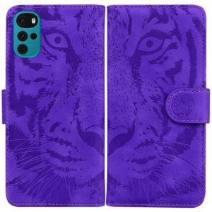 For Motorola Moto G22 Tiger Embossing Pattern Horizontal Flip Leather Phone Case(Purple) (OEM)