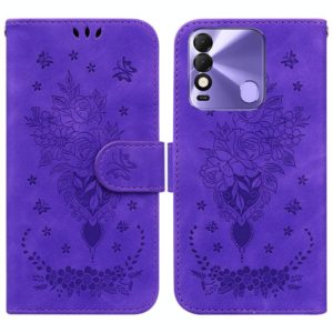 For Tecno Spark 8 / Spark 8T Butterfly Rose Embossed Leather Phone Case(Purple) (OEM)