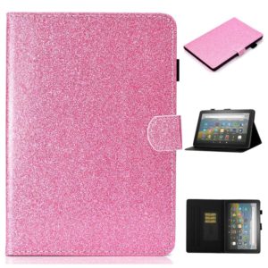 For Amazon Fire HD 10 (2021) Glitter Powder Horizontal Flip Leather Case with Card Slots & Holder & Sleep / Wake-up Function(Pink) (OEM)