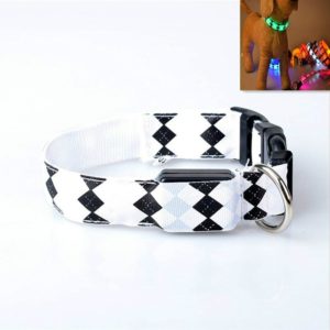 Plaid Pattern Rechargeable LED Glow Light Leads Pet Dog Collar for Small Medium Dogs, Size:S(White) (OEM)