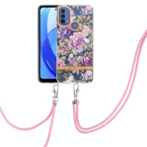 For Motorola Moto E20 / E30 / E40 Flowers Series TPU Phone Case with Lanyard(Purple Peony) (OEM)