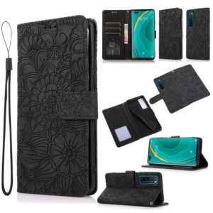 For Huawei nova 7 Pro 5G Skin Feel Embossed Sunflower Horizontal Flip Leather Case with Holder & Card Slots & Wallet & Lanyard(Black) (OEM)