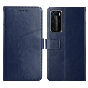 For Huawei P40 Pro Y Stitching Horizontal Flip Leather Phone Case with Holder & Card Slots & Wallet & Photo Frame(Blue) (OEM)