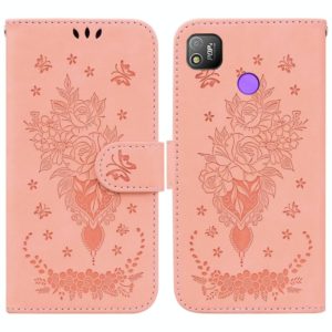 For Tecno Pop 4 Butterfly Rose Embossed Leather Phone Case(Pink) (OEM)
