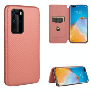 For Huawei P40 Pro Carbon Fiber Texture Horizontal Flip TPU + PC + PU Leather Case with Card Slot(Brown) (OEM)
