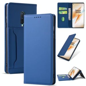 For OnePlus 8 Strong Magnetism Liquid Feel Horizontal Flip Leather Case with Holder & Card Slots & Wallet(Blue) (OEM)