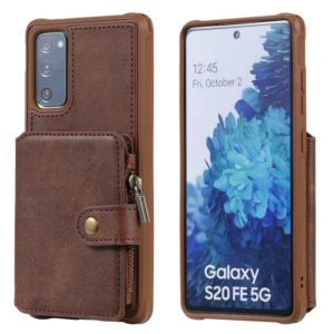 Zipper Shockproof Protective Case with Card Slots & Bracket & Photo Holder & Wallet Function For Samsung Galaxy S20 FE 5G(Coffee) (OEM)