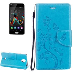 Flowers Embossing Horizontal Flip Leather Case for Wiko U Feel, with Holder & Card Slots & Wallet & Lanyard(Blue) (OEM)