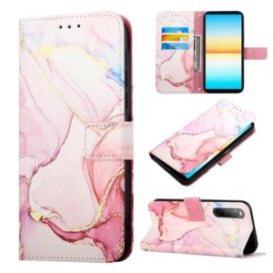 For Sony Xperia 10 IV PT003 Marble Pattern Flip Leather Phone Case(Rose Gold LS005) (OEM)