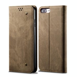 For iPhone 7 Plus / 8 Plus Denim Texture Casual Style Horizontal Flip Leather Case with Holder & Card Slots & Wallet(Khaki) (OEM)