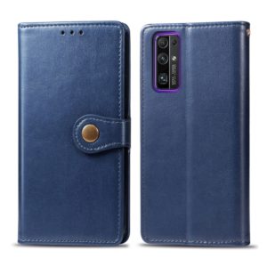 Huawei Honor 30 Pro Retro Solid Color Leather Buckle Phone Case with Lanyard & Photo Frame & Card Slot & Wallet & Stand Function(Blue) (OEM)