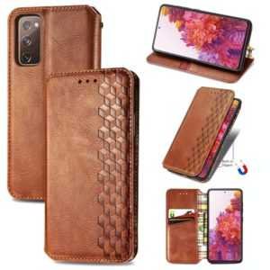 For Galaxy S20 FE(4G/5G) / S20 Lite Cubic Grid Pressed Horizontal Flip Magnetic PU Leather Case with Holder & Card Slots & Wallet(Brown) (OEM)