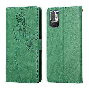 For Xiaomi Redmi Note 10 5G Beauty Girl Embossing Pattern Horizontal Flip Leather Case with Holder & Card Slot & Wallet & Photo Frame(Green) (OEM)