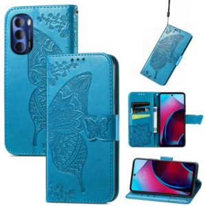 For Motorola Moto G Stylus 5G 2022 Butterfly Love Flower Embossed Leather Phone Case(Blue) (OEM)