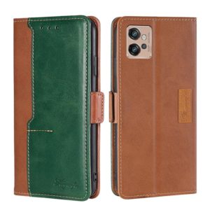 For Motorola Moto G32 4G Contrast Color Side Buckle Leather Phone Case(Light Brown + Green) (OEM)