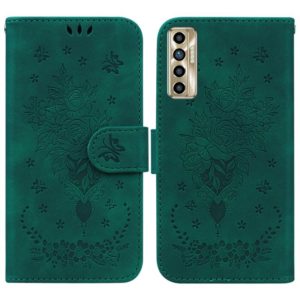 For Tecno Camon 17P Butterfly Rose Embossed Leather Phone Case(Green) (OEM)