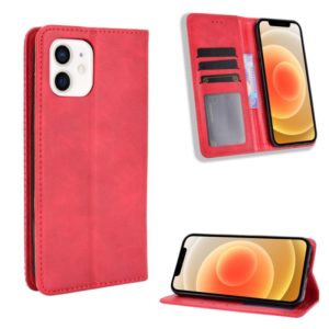 For iPhone 12 mini Magnetic Buckle Retro Pattern Horizontal Flip Leather Case with Holder & Card Slot & Wallet (Red) (OEM)
