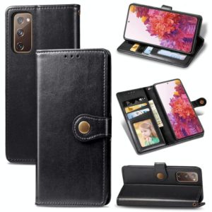 For Galaxy S20 FE(4G/5G) / S20 Lite Retro Solid Color Leather Buckle Phone Case with Lanyard & Photo Frame & Card Slot & Wallet & Stand Function(Black) (OEM)