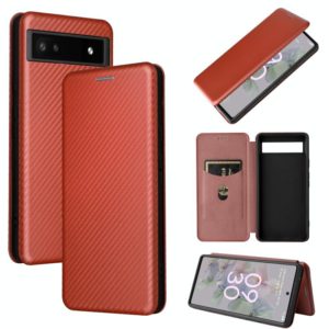 For Google Pixel 6a Carbon Fiber Texture Horizontal Flip Leather Phone Case(Brown) (OEM)