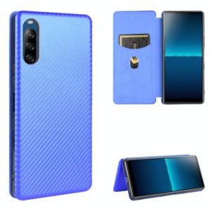 For Sony Xperia L4 Carbon Fiber Texture Horizontal Flip TPU + PC + PU Leather Case with Card Slot(Blue) (OEM)