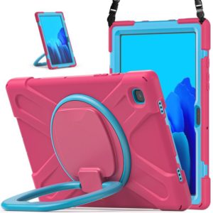 For Samsung Galaxy Tab A7 10.4 (2020) T500 / T505 Silicone + PC Protective Case with Holder & Shoulder Strap(Rose red+Blue) (OEM)