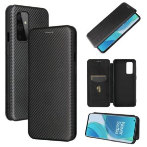 For OnePlus 9 Carbon Fiber Texture Horizontal Flip TPU + PC + PU Leather Case with Card Slot(Black) (OEM)