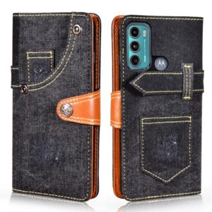 For Motorola Moto G60 / Moto G40 Fusion Denim Horizontal Flip Leather Case with Holder & Card Slot & Wallet(Black) (OEM)