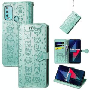 For Wiko Power U30 Cat and Dog Embossed Horizontal Flip Phone Leather Case with Holder & Card Slot & Wallet & Lanyard(Green) (OEM)