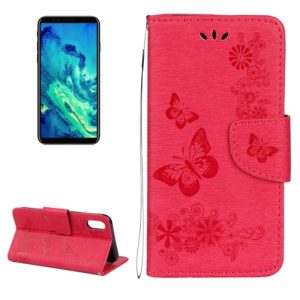 For iPhone X / XS Pressed Flowers Butterfly Pattern Horizontal Flip Leather Case with Holder & Card Slots & Wallet & Lanyard(Red) (OEM)