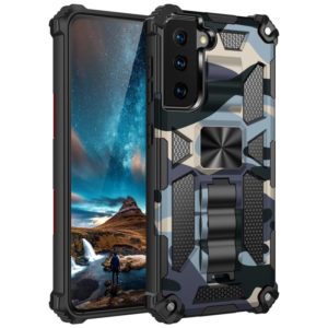 For Samsung Galaxy S21 Ultra 5G Camouflage Armor Shockproof TPU + PC Magnetic Protective Case with Holder(Baby Blue) (OEM)