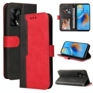 For OPPO A74 4G / F19 4G Business Stitching-Color Horizontal Flip PU Leather Case with Holder & Card Slots & Photo Frame & Lanyard(Red) (OEM)
