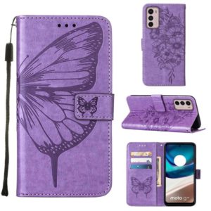 For Motorola Moto G42 Embossed Butterfly Flip Leather Phone Case(Purple) (OEM)
