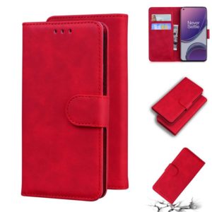For OnePlus 8T Skin Feel Pure Color Flip Leather Phone Case(Red) (OEM)
