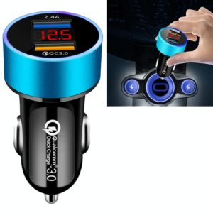 2 PCS Aluminum Ring Display Car Charger QC3.0+2.4A Aluminum Alloy Multi-function Halo Digital Display Car Charger(Sapphire Blue) (OEM)