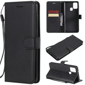For Samsung Galaxy A21s Solid Color Horizontal Flip Protective Leather Case with Holder & Card Slots & Wallet & Photo Frame & Lanyard(Black) (OEM)