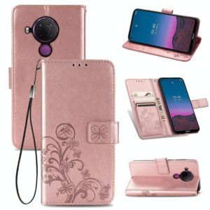 For Nokia 5.4 Four-leaf Clasp Embossed Buckle Mobile Phone Protection Leather Case with Lanyard & Card Slot & Wallet & Bracket Function(Rose Gold) (OEM)