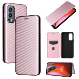 For OnePlus Nord 2 5G Carbon Fiber Texture Horizontal Flip TPU + PC + PU Leather Case with Card Slot(Pink) (OEM)